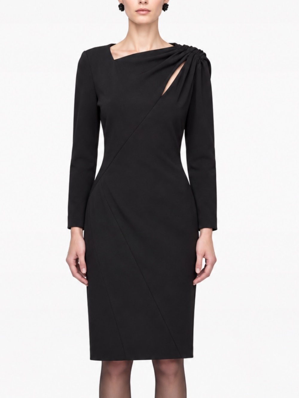 Escada Black Asymmetrical Cutout Ruched Sheath Dress Size 38